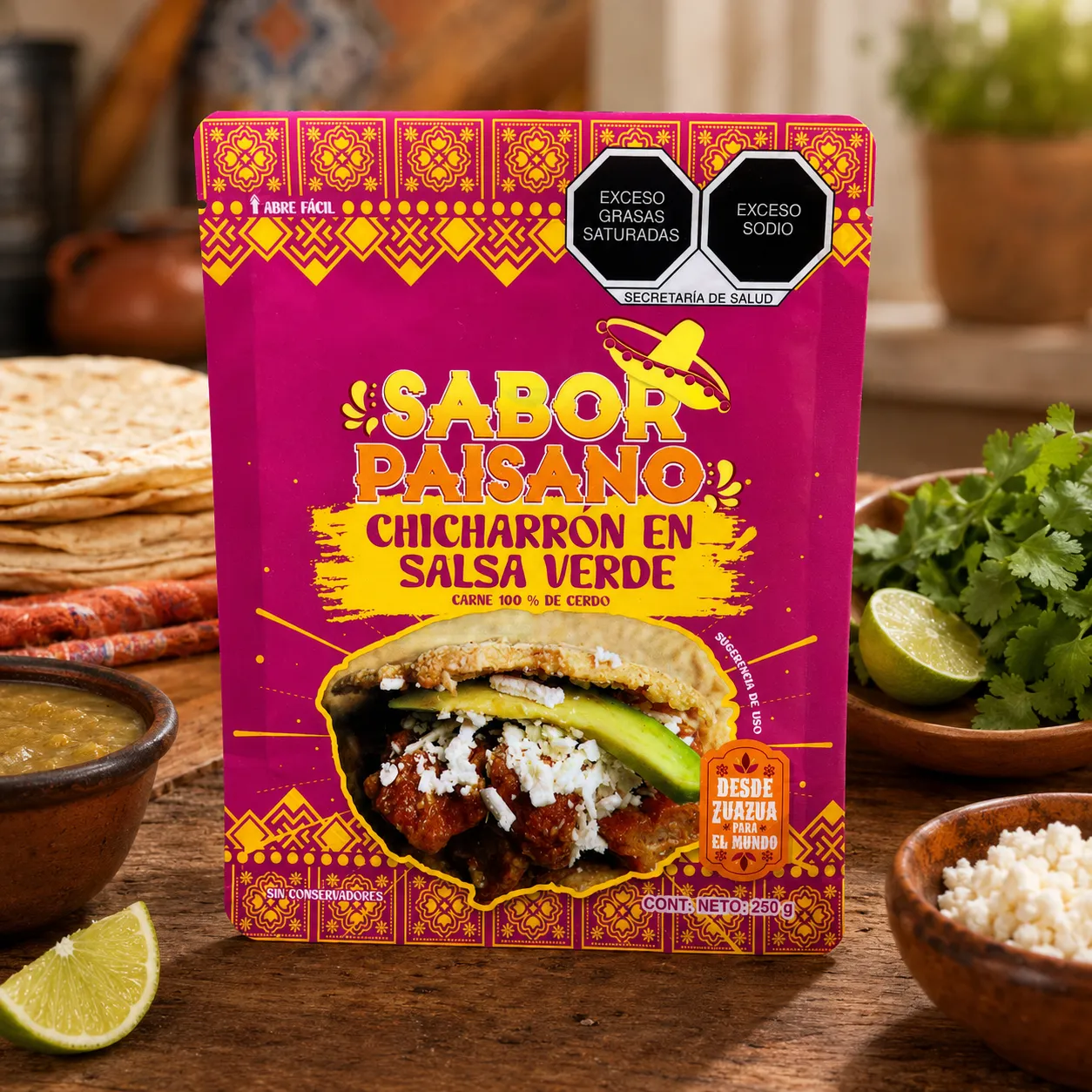 Stand-Up Pouch for Chicharron in Salsa Verde