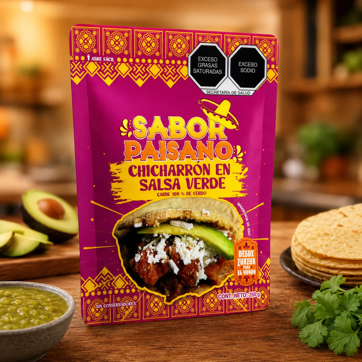 Stand-Up Pouch for Chicharron in Salsa Verde packaging photo 2